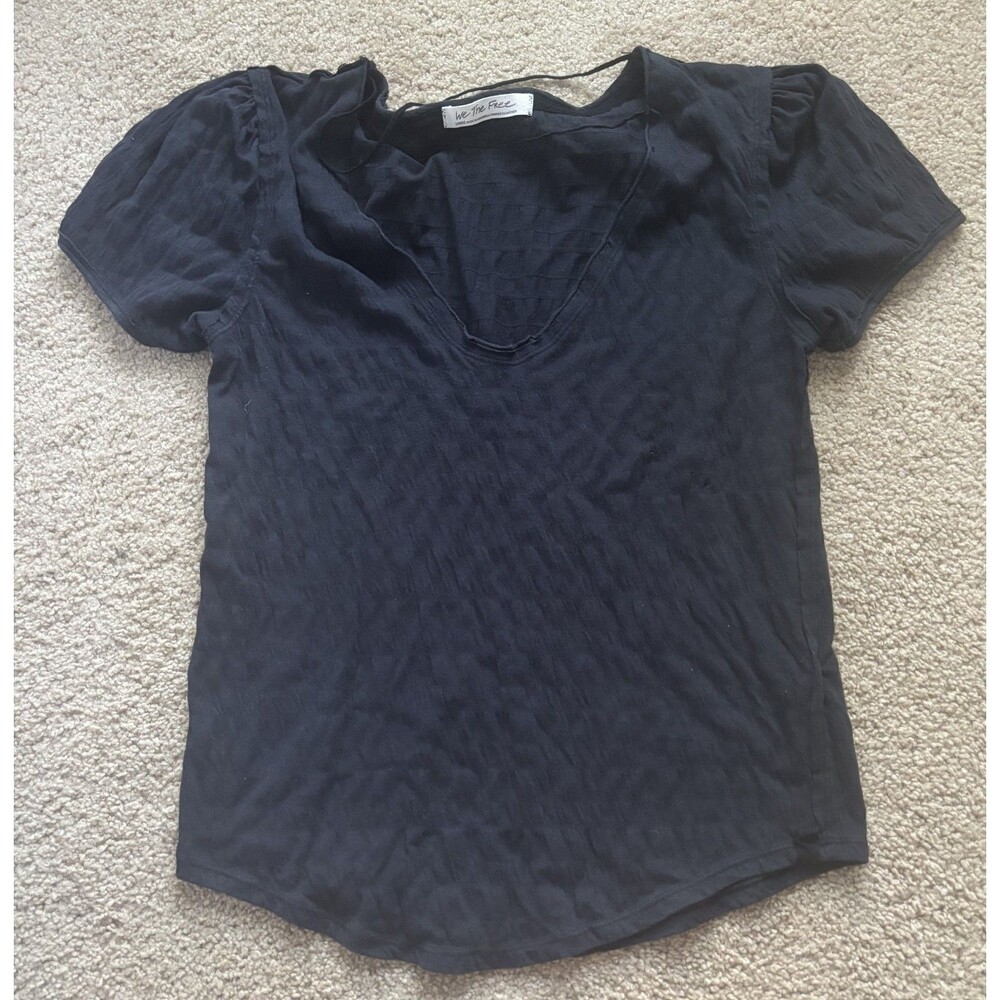 We The Free Shirt Womens S Black V Neck Short Sleeve Tee Top Casual Relaxed L